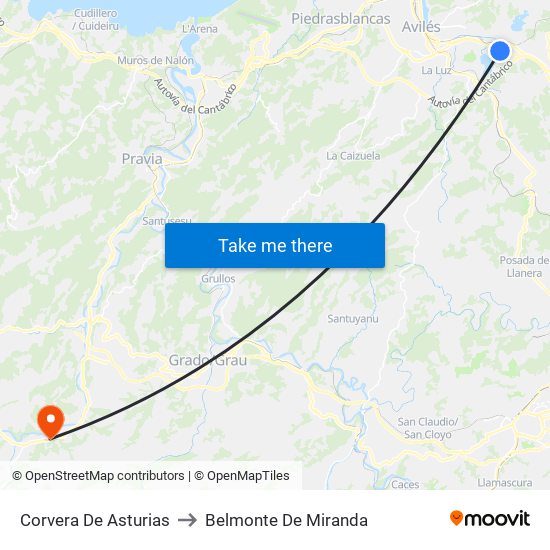 Corvera De Asturias to Belmonte De Miranda map