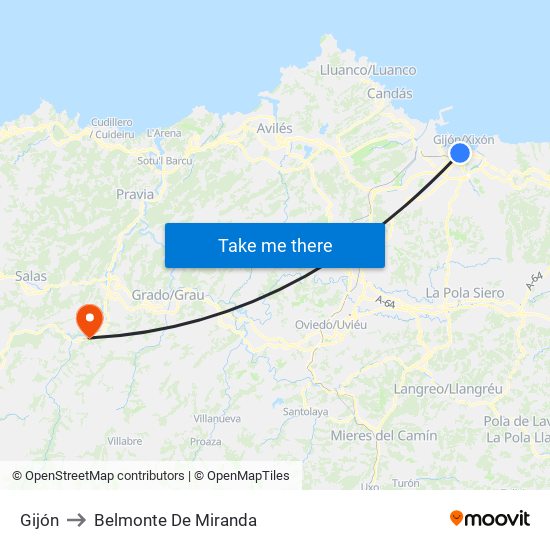 Gijón to Belmonte De Miranda map