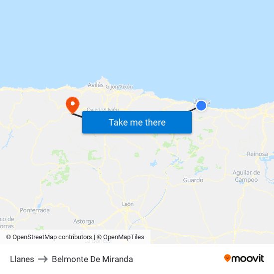 Llanes to Belmonte De Miranda map