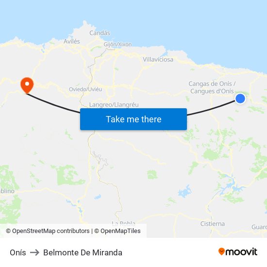 Onís to Belmonte De Miranda map