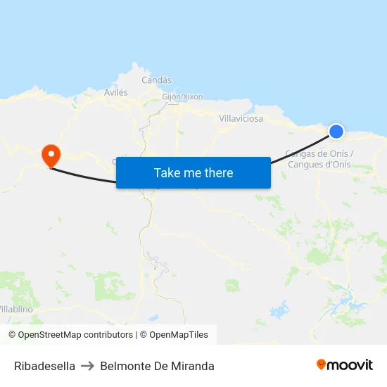 Ribadesella to Belmonte De Miranda map