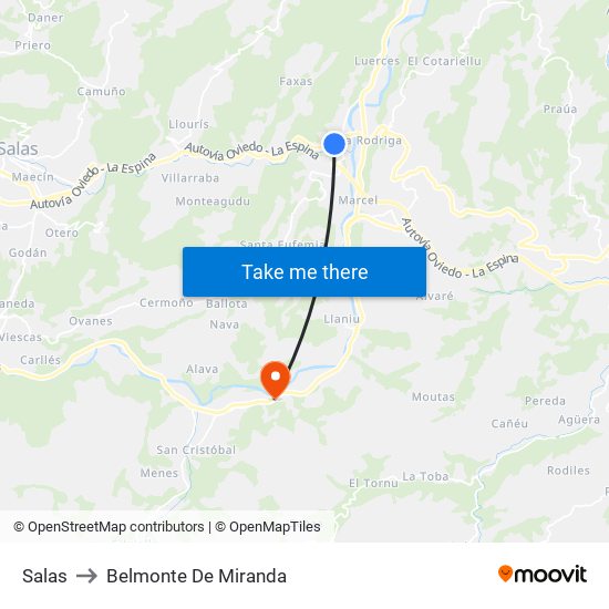 Salas to Belmonte De Miranda map