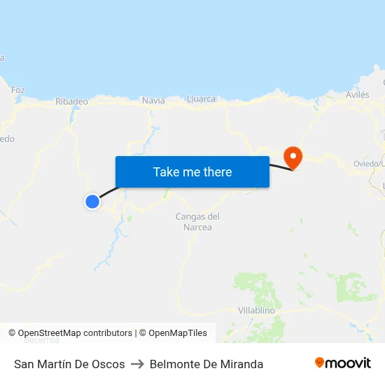 San Martín De Oscos to Belmonte De Miranda map