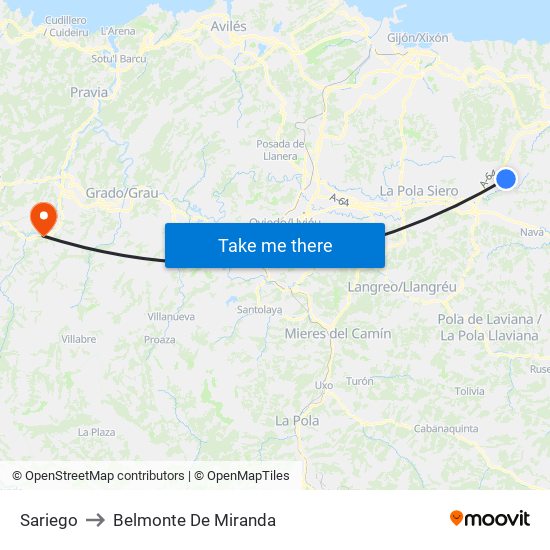 Sariego to Belmonte De Miranda map