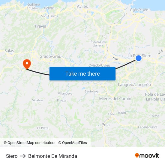 Siero to Belmonte De Miranda map