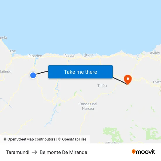 Taramundi to Belmonte De Miranda map
