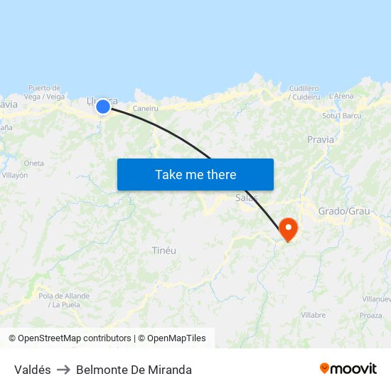 Valdés to Belmonte De Miranda map