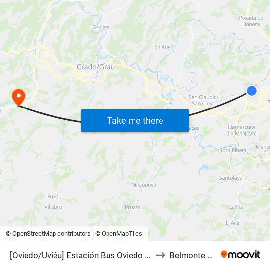 [Oviedo/Uviéu]  Estación Bus Oviedo - Pepe Cosmen [Cta 01549] to Belmonte De Miranda map
