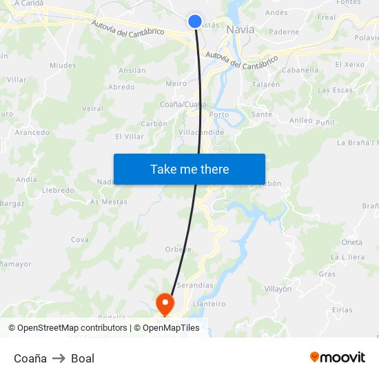 Coaña to Boal map