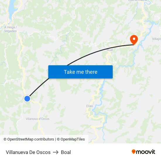 Villanueva De Oscos to Boal map