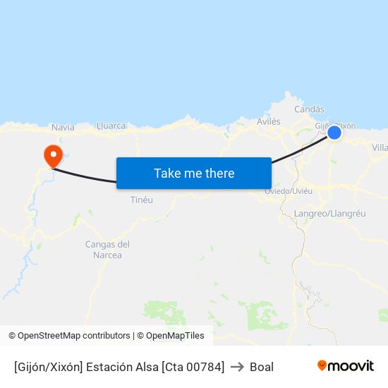 [Gijón/Xixón]  Estación Alsa [Cta 00784] to Boal map
