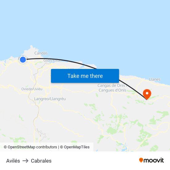 Avilés to Cabrales map