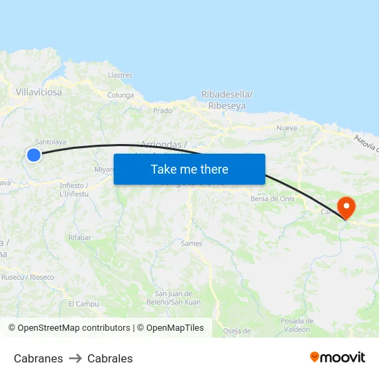 Cabranes to Cabrales map