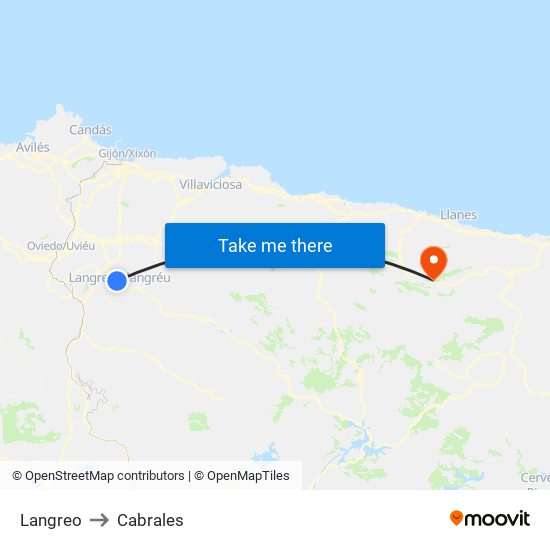 Langreo to Cabrales map
