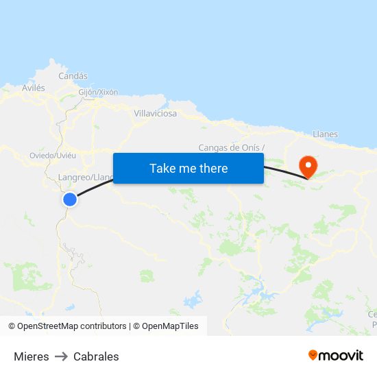 Mieres to Cabrales map