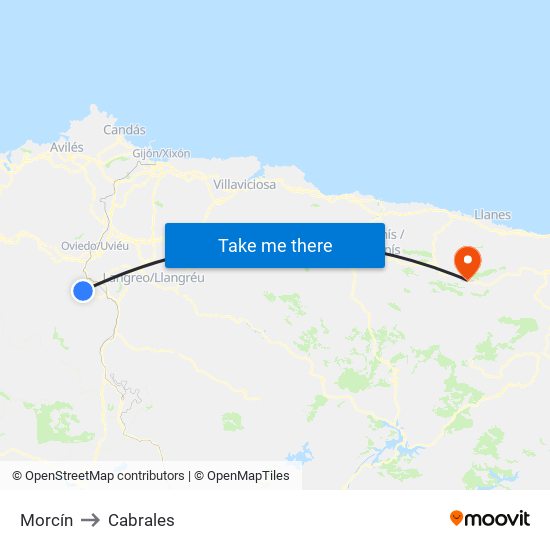Morcín to Cabrales map