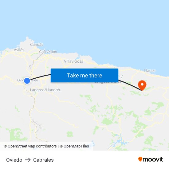 Oviedo to Cabrales map