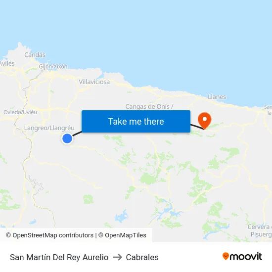 San Martín Del Rey Aurelio to Cabrales map