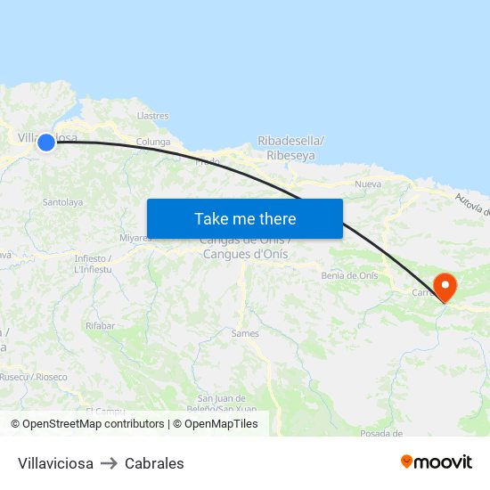 Villaviciosa to Cabrales map
