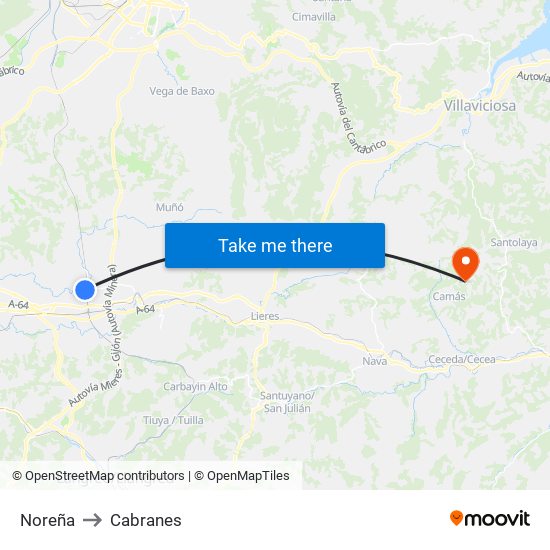 Noreña to Cabranes map
