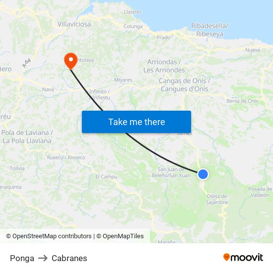 Ponga to Cabranes map