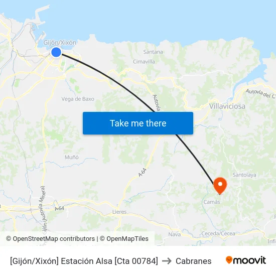 [Gijón/Xixón]  Estación Alsa [Cta 00784] to Cabranes map