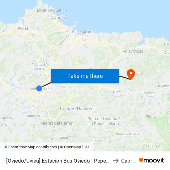 [Oviedo/Uviéu]  Estación Bus Oviedo - Pepe Cosmen [Cta 01549] to Cabranes map