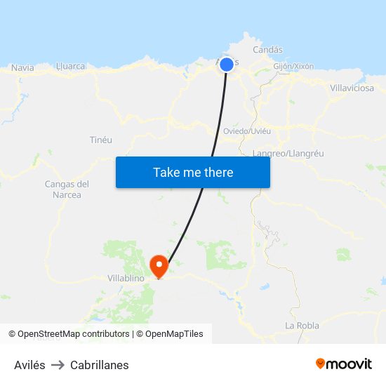 Avilés to Cabrillanes map
