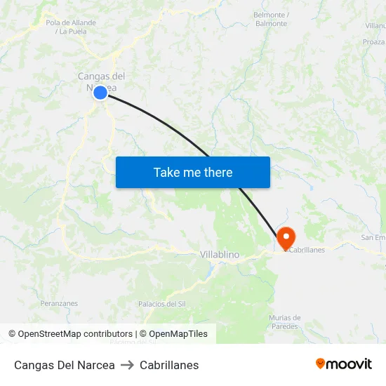 Cangas Del Narcea to Cabrillanes map