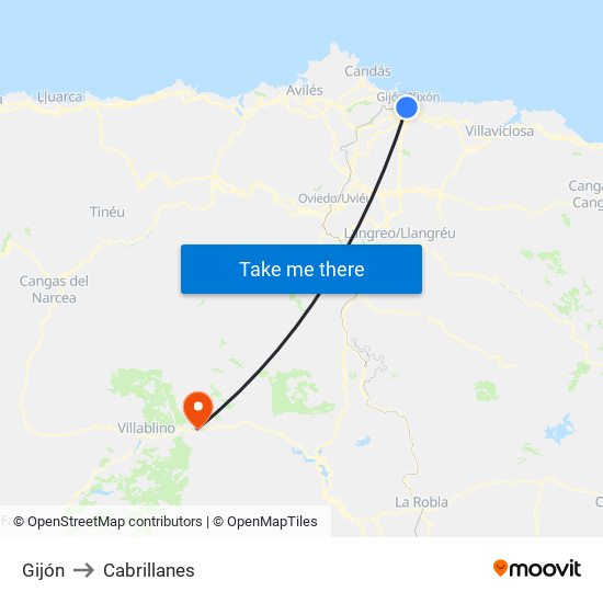 Gijón to Cabrillanes map