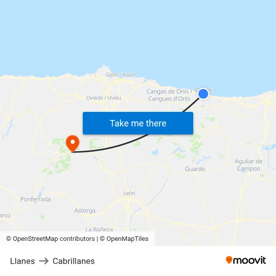 Llanes to Cabrillanes map