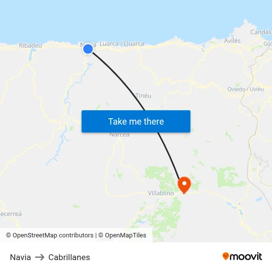 Navia to Cabrillanes map
