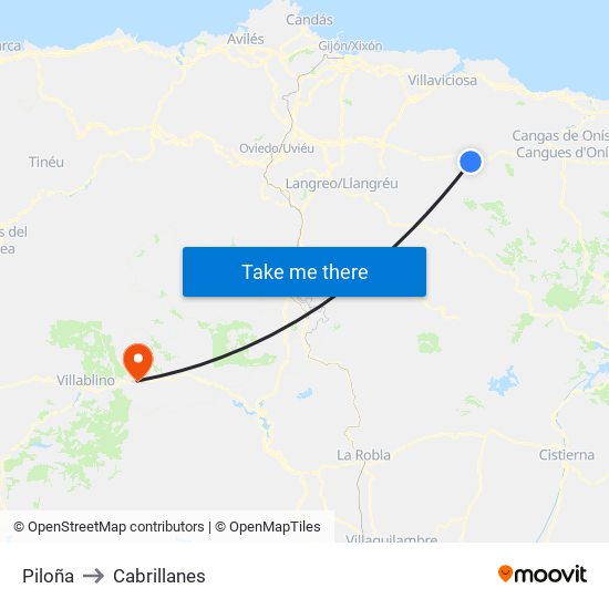 Piloña to Cabrillanes map