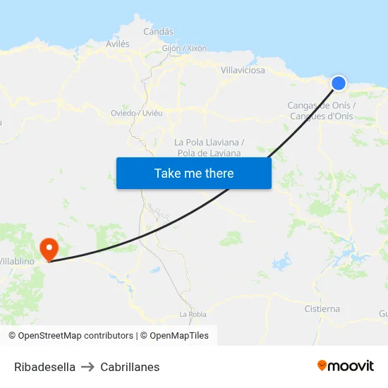Ribadesella to Cabrillanes map