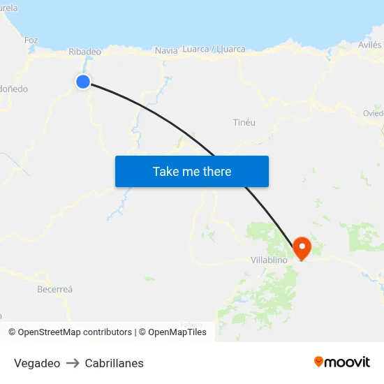 Vegadeo to Cabrillanes map
