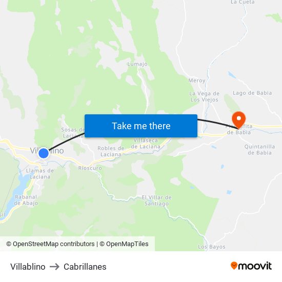 Villablino to Cabrillanes map