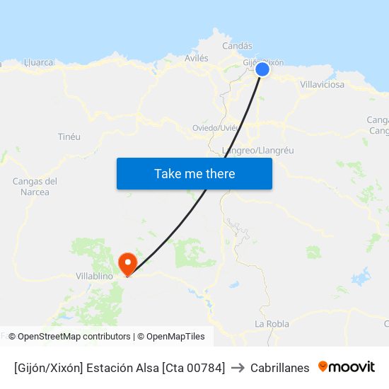 [Gijón/Xixón]  Estación Alsa [Cta 00784] to Cabrillanes map