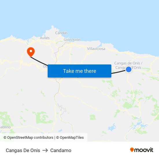 Cangas De Onís to Candamo map
