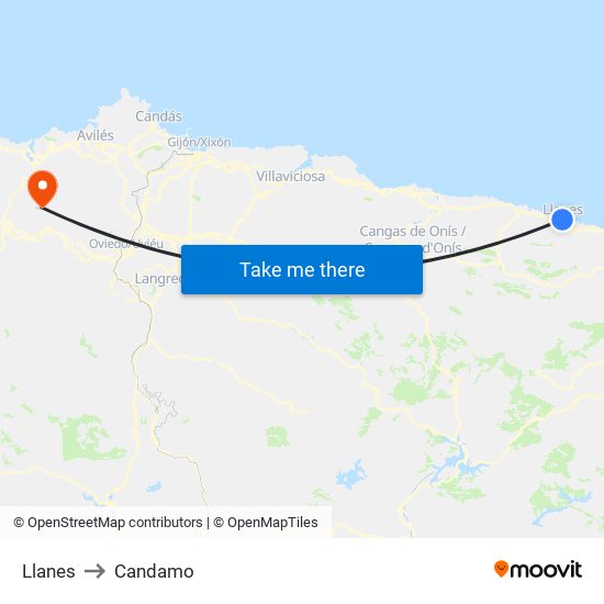 Llanes to Candamo map