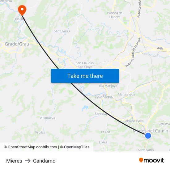 Mieres to Candamo map