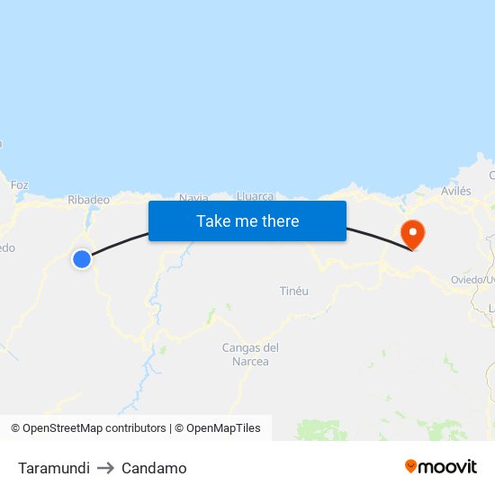 Taramundi to Candamo map