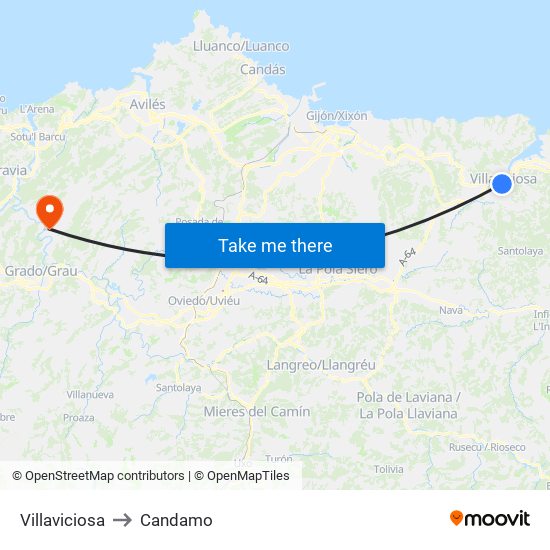 Villaviciosa to Candamo map