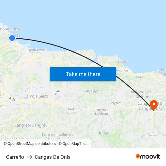 Carreño to Cangas De Onís map
