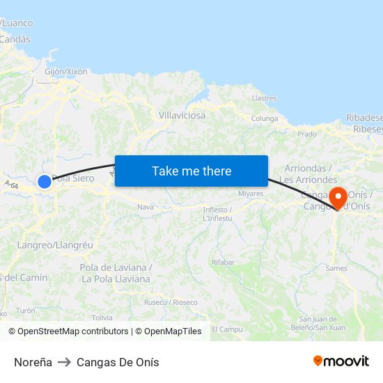 Noreña to Cangas De Onís map