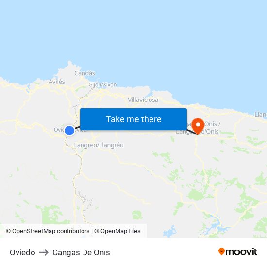 Oviedo to Cangas De Onís map