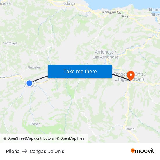 Piloña to Cangas De Onís map