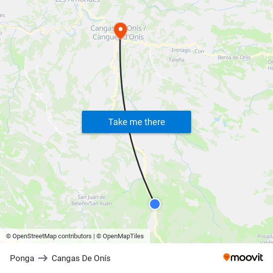 Ponga to Cangas De Onís map