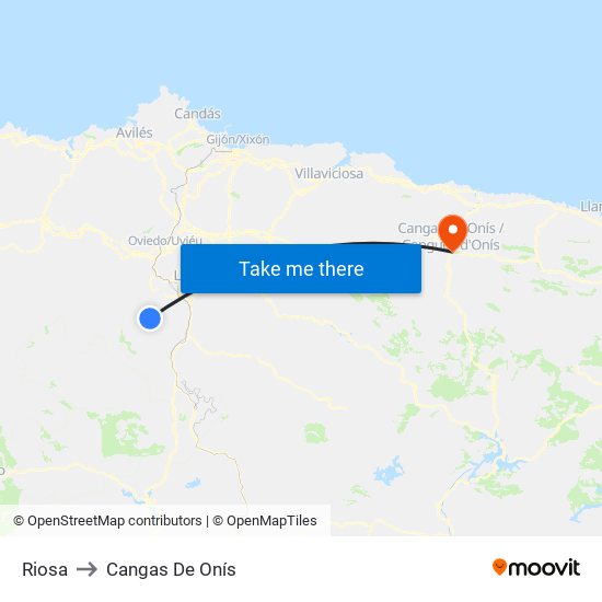 Riosa to Cangas De Onís map