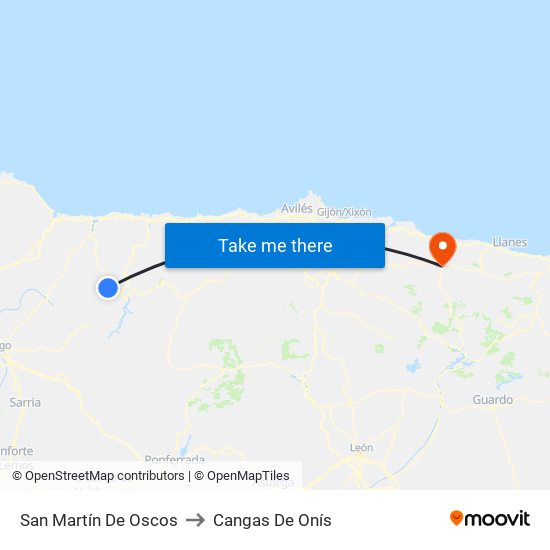 San Martín De Oscos to Cangas De Onís map