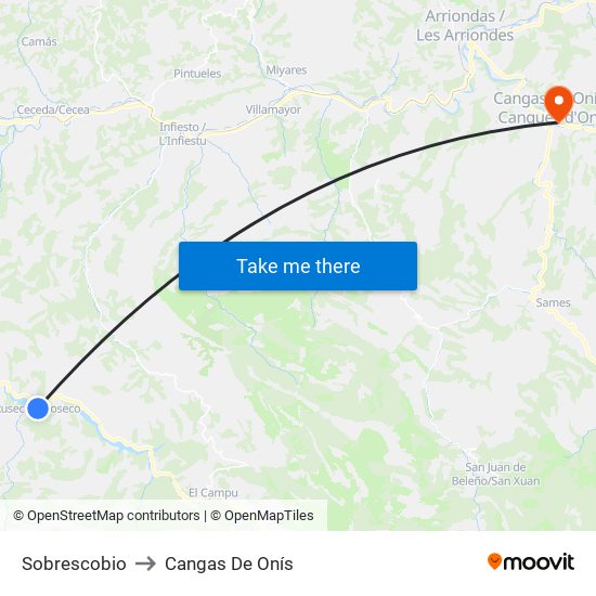 Sobrescobio to Cangas De Onís map